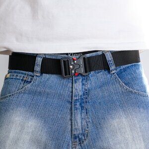 y2k tactical buckle black canvas belt — techwear street style